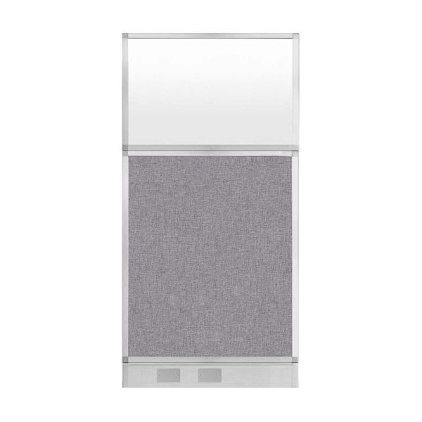 Hush Panel Configurable Cubicle Partition 3' x 6' Cloud Gray Fabric Frosted Window w/ Cable Channel